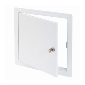 AHD-10- Flush Universal Access Door with Exposed Flange. Key-operated cylinder cam latch. Pin hinge.