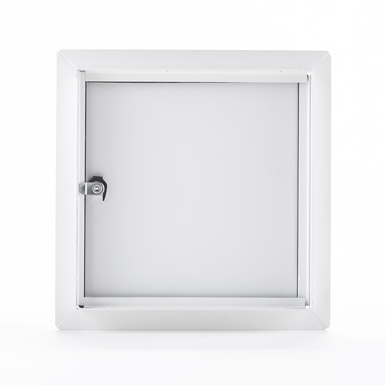 AHD-10-60-110- Flush Universal Access Door with Exposed Flange. Key-operated cylinder cam latch. Piano hinge. Gasket.