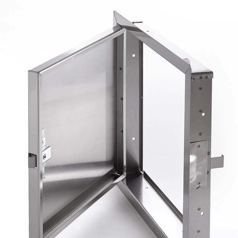 LHD-SS-00- Heavy Duty Stainless Steel Access Door for Large Openings with Exposed Flange. Ring and self-latching tool-key operated slam latches. Piano hinge